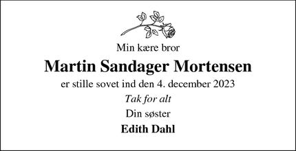 Dødsannoncen for Martin Sandager Mortensen - Dejbjerg