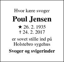 Dødsannoncen for Poul Jensen - Velling
