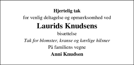 Taksigelsen for Laurids Knudsen - Lem St