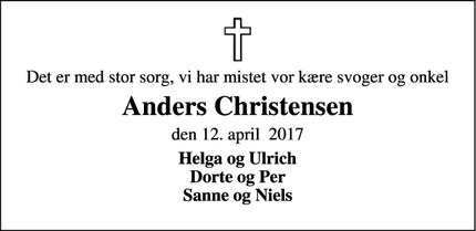 Dødsannoncen for Anders Christensen - Vedersø