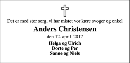 Dødsannoncen for Anders Christensen - Vedersø