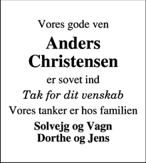 Dødsannoncen for Anders Christensen - Vedersø 