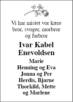 Dødsannoncen for Ivar Kabel Enevoldsen - Tarm