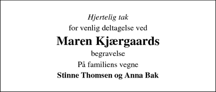 Taksigelsen for Maren Kjærgaards - Vedersø
