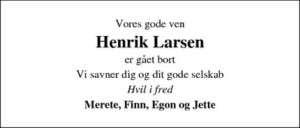 Dødsannoncen for Henrik Larsen - Tarm, Danmark
