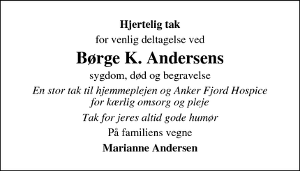 Taksigelsen for Børge K. Andersens - Ringkøbing