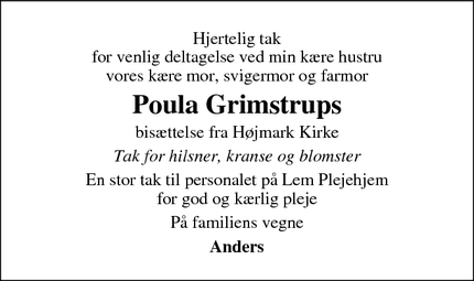 Taksigelsen for Poula Grimstrups - Højmark
