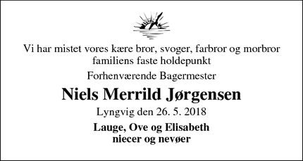 Dødsannoncen for Niels Merrild Jørgensen - Hvide sande