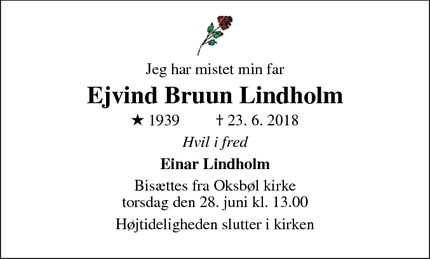 Dødsannoncen for Ejvind Bruun Lindholm - Oksbøl