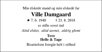 Dødsannoncen for Ville Damgaard - Videbæk 