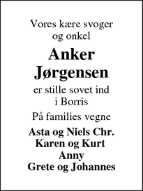 Dødsannoncen for Anker Jørgensen - Borris
