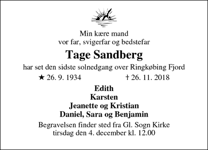 Dødsannoncen for Tage Sandberg - Ringkobing