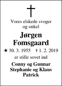 Dødsannoncen for Jørgen Fomsgaard - Outrup