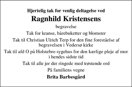 Taksigelsen for Ragnhild Kristensens - Horsens