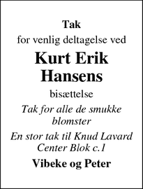 Taksigelsen for Kurt Erik Hansens - Ringsted