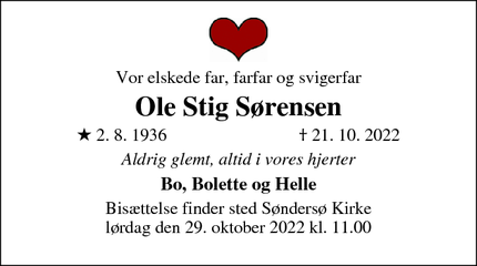Dødsannoncen for Ole Stig Sørensen - Søndersø