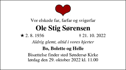 Dødsannoncen for Ole Stig Sørensen - Søndersø