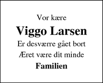 Dødsannoncen for Viggo Larsen - Herning