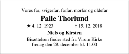 Dødsannoncen for Palle Thorlund - Virum og Kgs. Lyngby