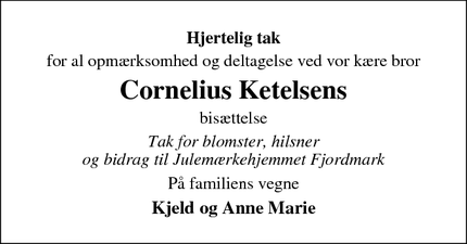 Taksigelsen for Cornelius Ketelsens - Aabenraa