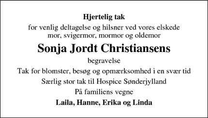 Taksigelsen for Sonja Jordt Christiansens - Sølsted