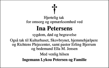Taksigelsen for Ina Petersens - Abild