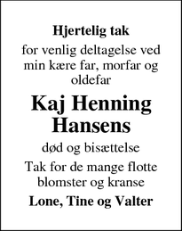 Taksigelsen for Kaj Henning Hansens - Løgumkloster