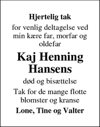 Taksigelsen for Kaj Henning Hansens - Løgumkloster