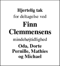 Dødsannoncen for Finn Clemmensens - ?