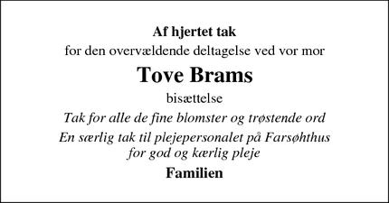 Taksigelsen for Tove Bram - Danmark