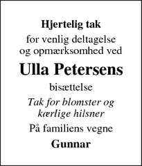 Taksigelsen for Ulla Petersen - Gjerrild, 8500 Grenå