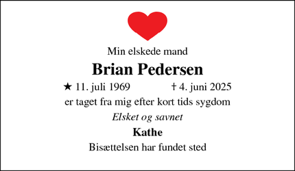 Dødsannoncen for Brian Pedersen - Skanderborg