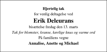 Taksigelsen for Erik Deleurans  - Skanderborg