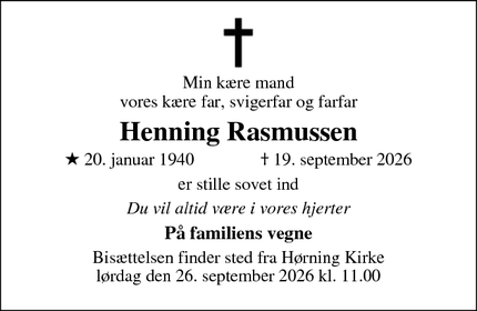Dødsannoncen for Henning Rasmussen - hørning