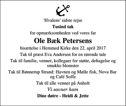 Taksigelsen for Ole Bæk Petersens - Bønnerup strand