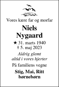 Dødsannoncen for Niels
Nygaard - Slettestrand
