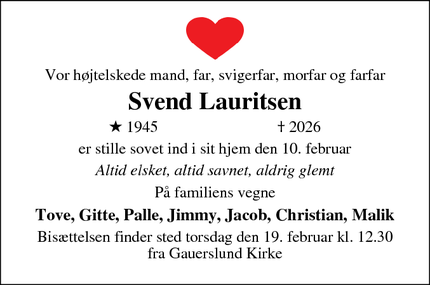 Dødsannoncen for Svend Lauritsen - Børkop