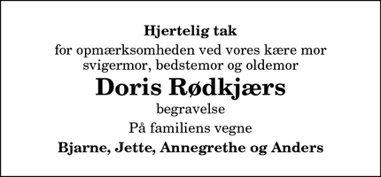 Taksigelsen for  Doris Rødkjærs - Sindal 