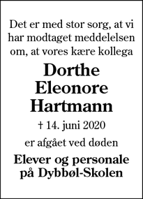 Dødsannoncen for Dorthe Eleonore Hartmann - Augustenborg