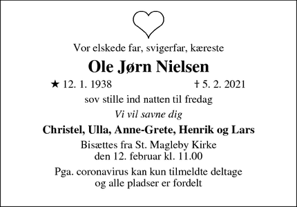 Dødsannoncen for Ole Jørn Nielsen - Dragør