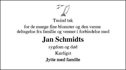 Dødsannoncen for Jan Schmidts  - Dragør