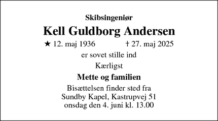 Dødsannoncen for Kell Guldborg Andersen - Dragør