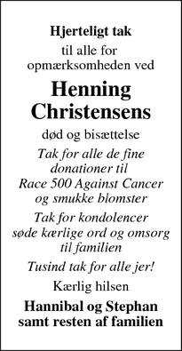 Dødsannoncen for Henning Christensens - Dragør 
