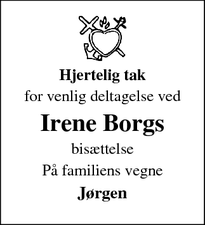 Dødsannoncen for Irene Borgs - Dragør