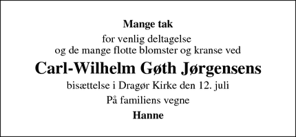 Taksigelsen for Carl-Wilhelm Gøth Jørgensens - Dragør