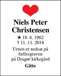 Dødsannoncen for Niels Peter Christensen - Dragør