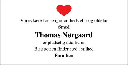 Dødsannoncen for Thomas Nørgaard - Hyllested Skovgårde 
