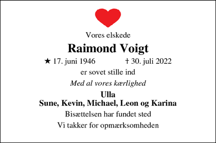 Dødsannoncen for Raimond Voigt - Ebeltoft