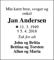Dødsannoncen for Jan Andersen - Ebeltoft