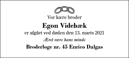 Dødsannoncen for  Egon Videbæk - Ikast